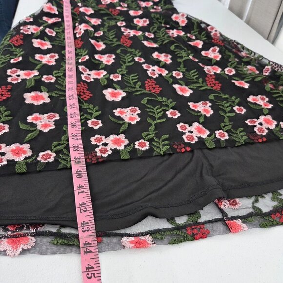 Modcloth Womens Black Mesh Floral Embroidered Dress Size L Feminine Fairy Whimsy - Picture 11 of 12